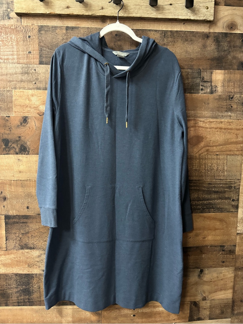 Natural Reflections Long Sleeve Hoodie Dress in Slate Blue